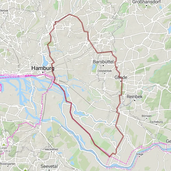 Map miniature of "Ride through Hamburg's Uncharted Gravel Trails" cycling inspiration in Hamburg, Germany. Generated by Tarmacs.app cycling route planner