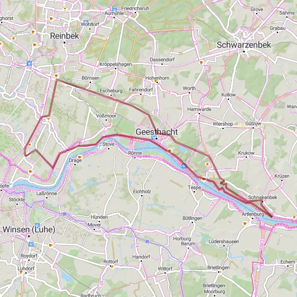 Karten-Miniaturansicht der Radinspiration "Rundtour durch Felder und Dörfer" in Hamburg, Germany. Erstellt vom Tarmacs.app-Routenplaner für Radtouren