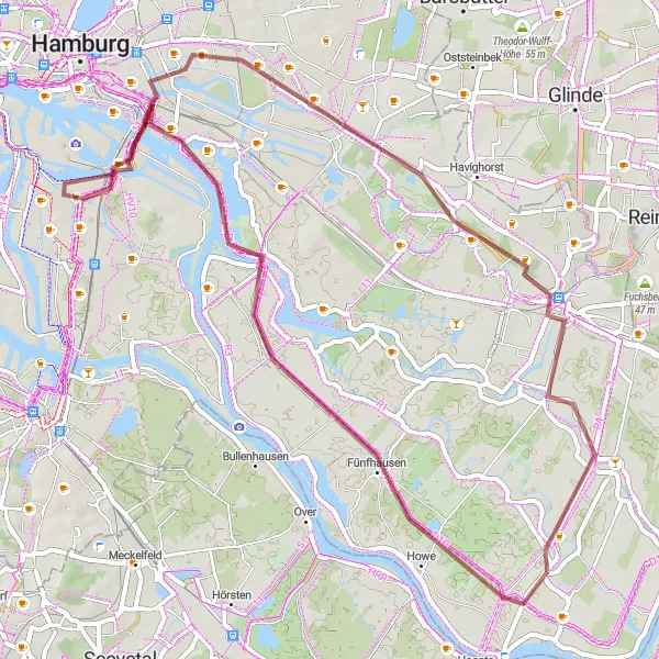 Map miniature of "Bergedorfer Schloss Gravel Loop" cycling inspiration in Hamburg, Germany. Generated by Tarmacs.app cycling route planner