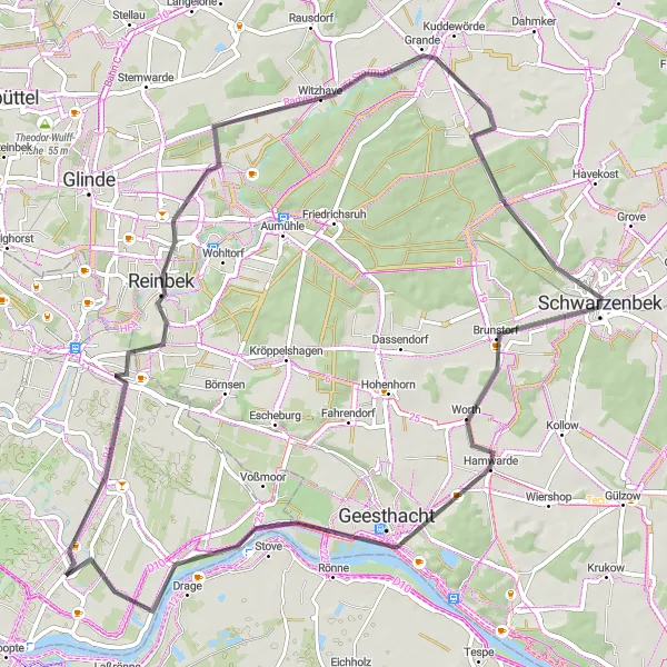 Map miniature of "Highland Road Challenge" cycling inspiration in Hamburg, Germany. Generated by Tarmacs.app cycling route planner