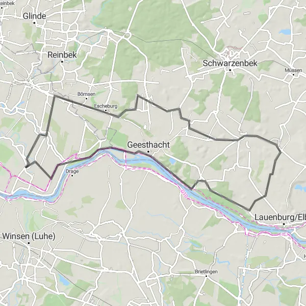 Map miniature of "Lütau Circular Road Ride" cycling inspiration in Hamburg, Germany. Generated by Tarmacs.app cycling route planner