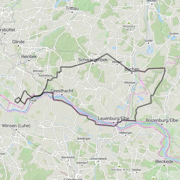 Map miniature of "Elbufer Long Distance Road Ride" cycling inspiration in Hamburg, Germany. Generated by Tarmacs.app cycling route planner