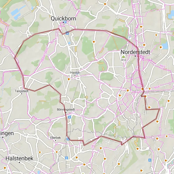 Map miniature of "Langenhorn to Landebahn Gravel Cycling Route" cycling inspiration in Hamburg, Germany. Generated by Tarmacs.app cycling route planner