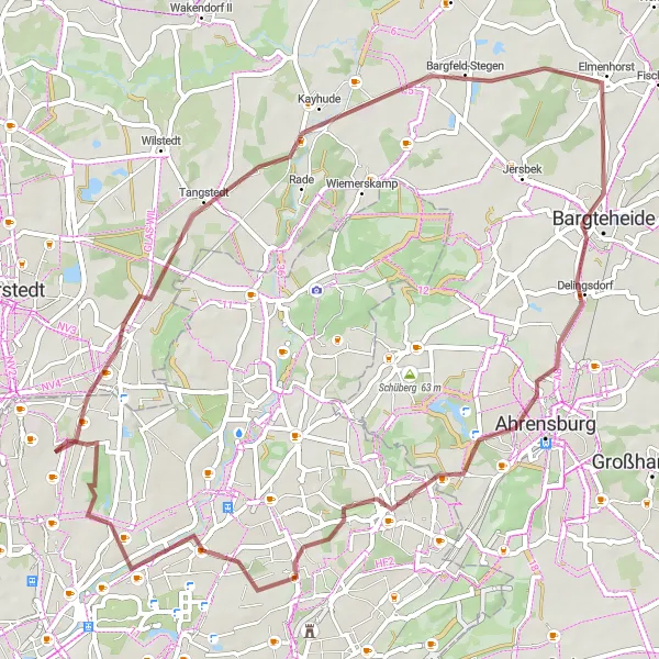 Map miniature of "Langenhorn to Kayhude Gravel Cycling Route" cycling inspiration in Hamburg, Germany. Generated by Tarmacs.app cycling route planner