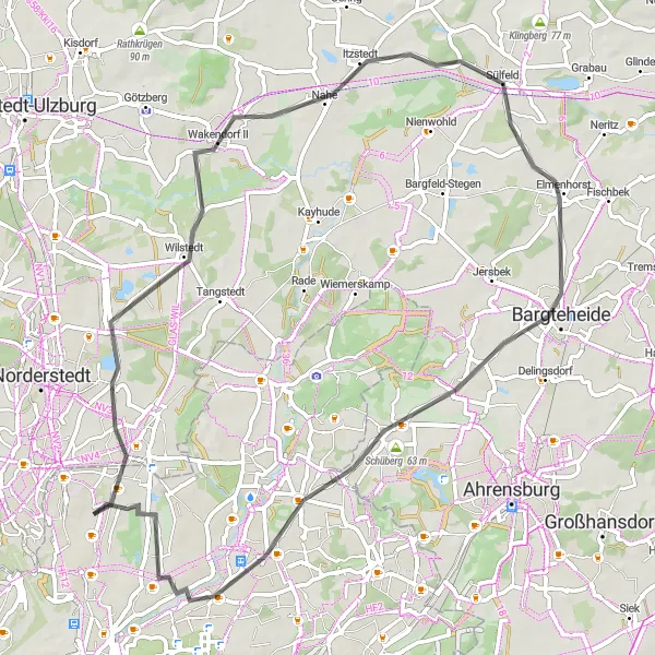 Map miniature of "Wilstedt Loop" cycling inspiration in Hamburg, Germany. Generated by Tarmacs.app cycling route planner