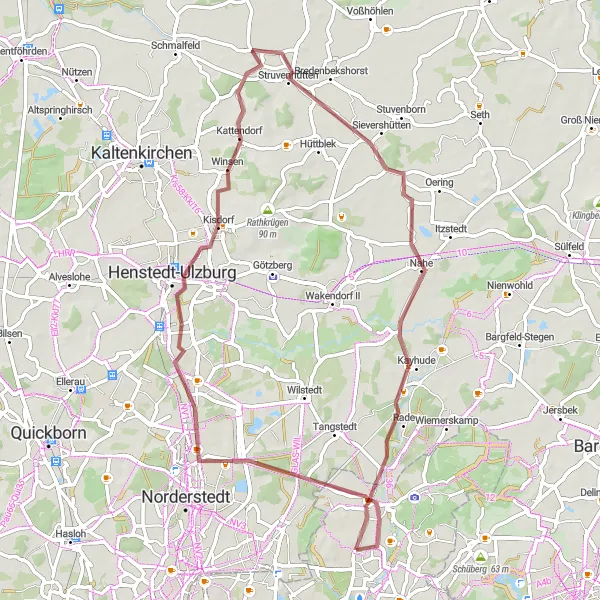 Map miniature of "Duvenstedt and Nahe Gravel Route" cycling inspiration in Hamburg, Germany. Generated by Tarmacs.app cycling route planner