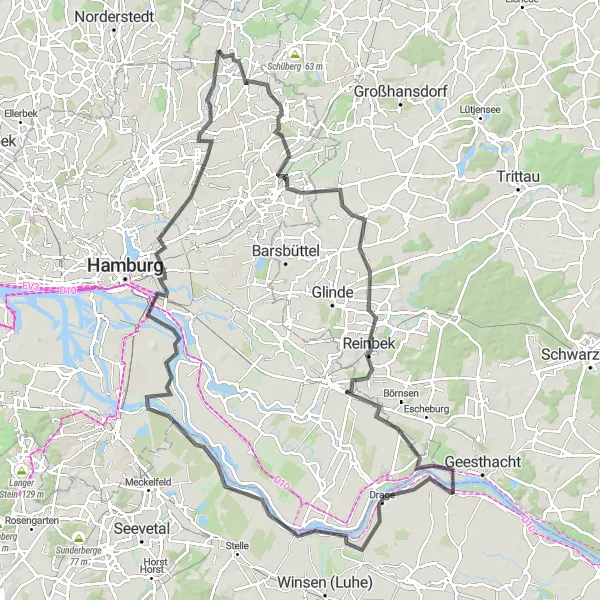 Map miniature of "Volksdorf and Wellingsbüttel Road Route" cycling inspiration in Hamburg, Germany. Generated by Tarmacs.app cycling route planner