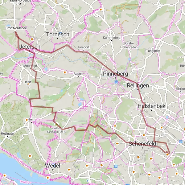 Map miniature of "Lurup to Holmer Sandberge Gravel Ride" cycling inspiration in Hamburg, Germany. Generated by Tarmacs.app cycling route planner
