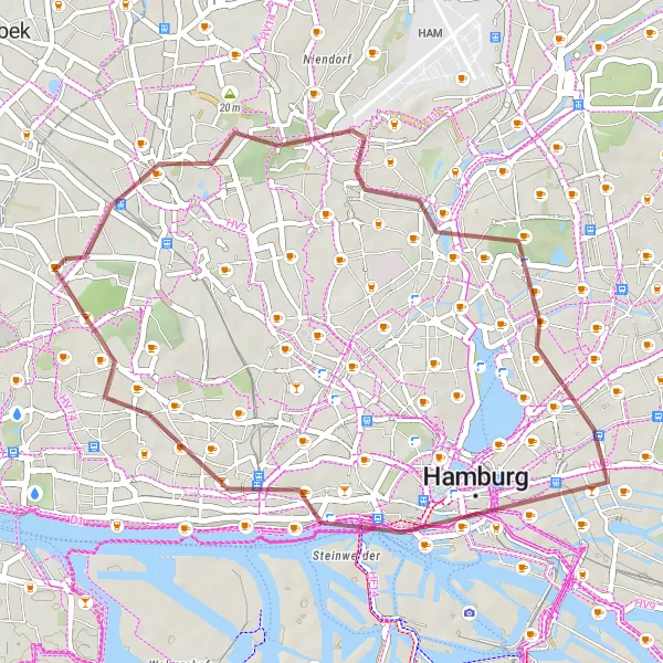 Map miniature of "Landebahn Einflugschneise Loop" cycling inspiration in Hamburg, Germany. Generated by Tarmacs.app cycling route planner