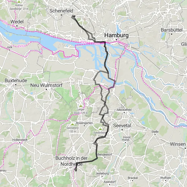 Map miniature of "Hamburg Road Cycling Adventure" cycling inspiration in Hamburg, Germany. Generated by Tarmacs.app cycling route planner