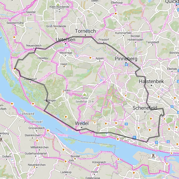 Map miniature of "Osdorf to Pinneberg Scenic Route" cycling inspiration in Hamburg, Germany. Generated by Tarmacs.app cycling route planner