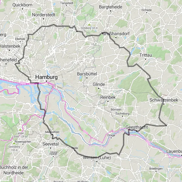 Map miniature of "Schnelsen - Altona Grande Tour" cycling inspiration in Hamburg, Germany. Generated by Tarmacs.app cycling route planner