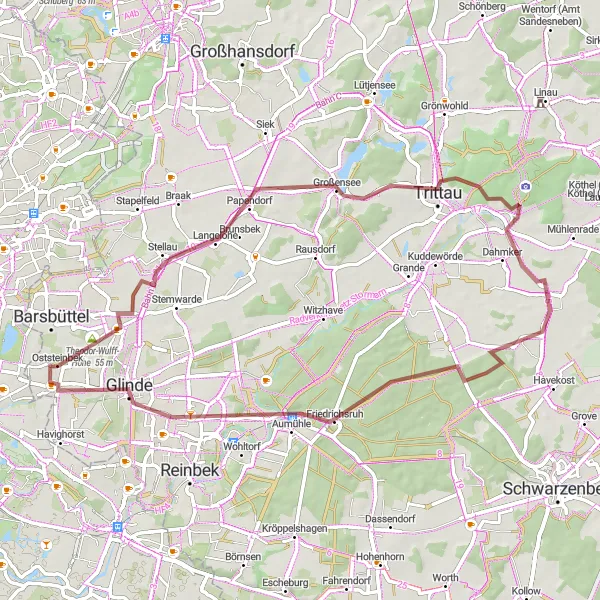 Map miniature of "Nature and History Gravel Tour" cycling inspiration in Hamburg, Germany. Generated by Tarmacs.app cycling route planner