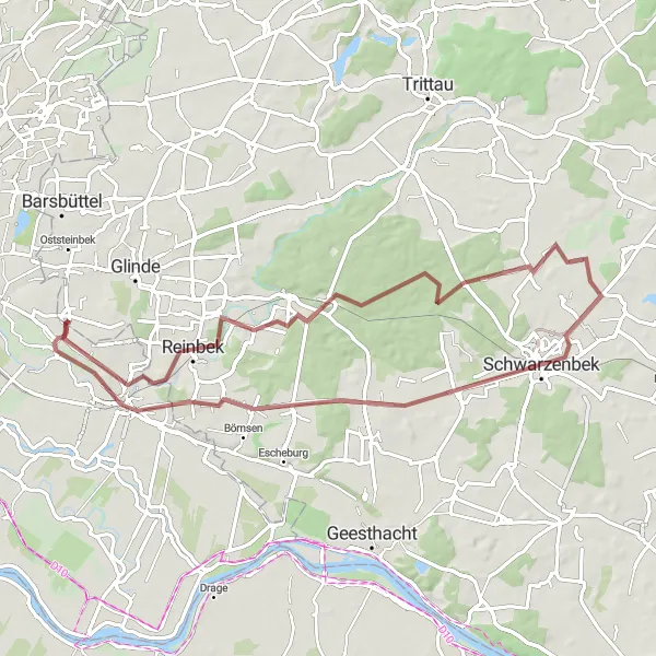 Map miniature of "Marienthal to Bismarckturm Aumühle" cycling inspiration in Hamburg, Germany. Generated by Tarmacs.app cycling route planner