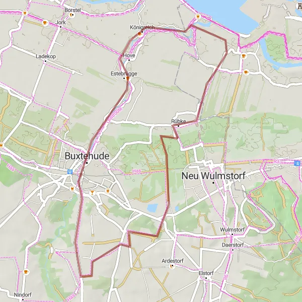 Karten-Miniaturansicht der Radinspiration "Radeln durch Ovelgönne und Buxtehude" in Hamburg, Germany. Erstellt vom Tarmacs.app-Routenplaner für Radtouren