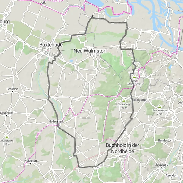 Map miniature of "The Hausbruch Loop" cycling inspiration in Hamburg, Germany. Generated by Tarmacs.app cycling route planner
