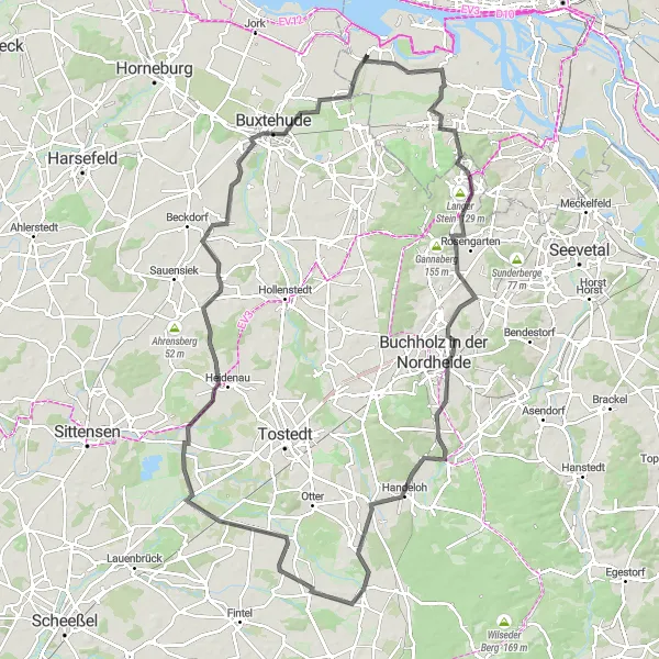 Map miniature of "Around Harburg Hills" cycling inspiration in Hamburg, Germany. Generated by Tarmacs.app cycling route planner