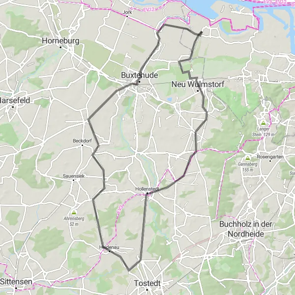 Map miniature of "South of Elbe in the Outskirts" cycling inspiration in Hamburg, Germany. Generated by Tarmacs.app cycling route planner