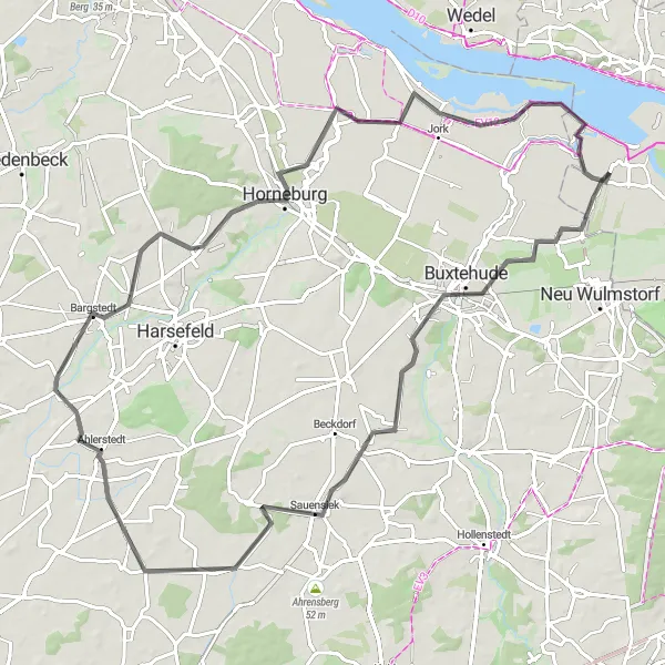 Map miniature of "The Buxtehude Challenge" cycling inspiration in Hamburg, Germany. Generated by Tarmacs.app cycling route planner