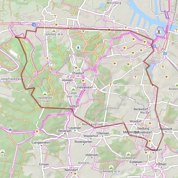 Map miniature of "Hausbruch Gravel Experience" cycling inspiration in Hamburg, Germany. Generated by Tarmacs.app cycling route planner