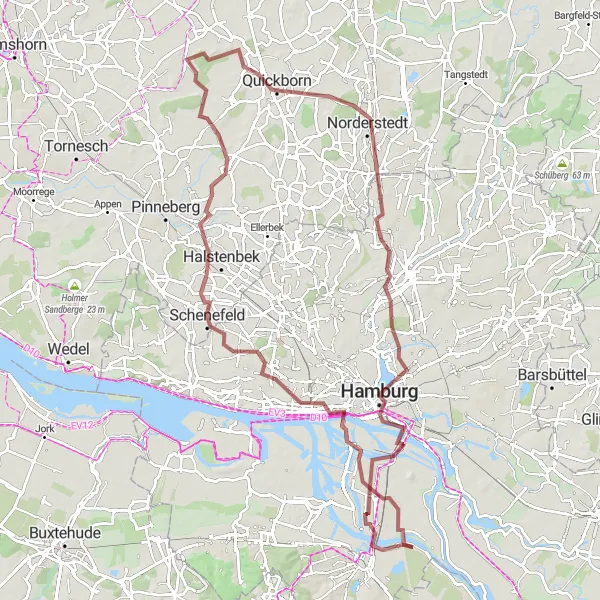 Map miniature of "Hamburg Gravel Adventure" cycling inspiration in Hamburg, Germany. Generated by Tarmacs.app cycling route planner