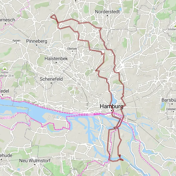 Map miniature of "Hamburg Gravel Adventure" cycling inspiration in Hamburg, Germany. Generated by Tarmacs.app cycling route planner