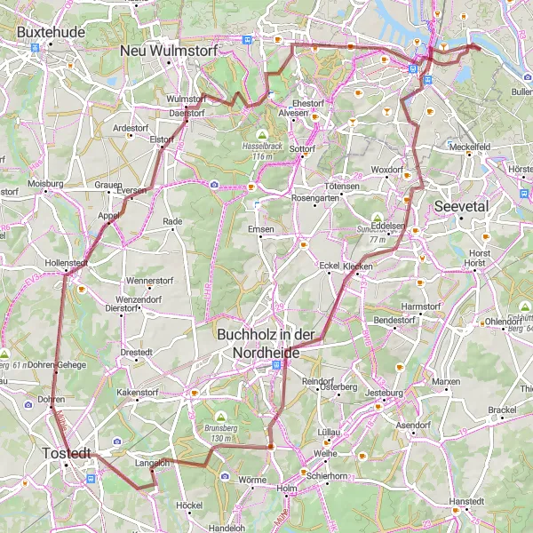 Map miniature of "Neuland Gravel Challenge" cycling inspiration in Hamburg, Germany. Generated by Tarmacs.app cycling route planner