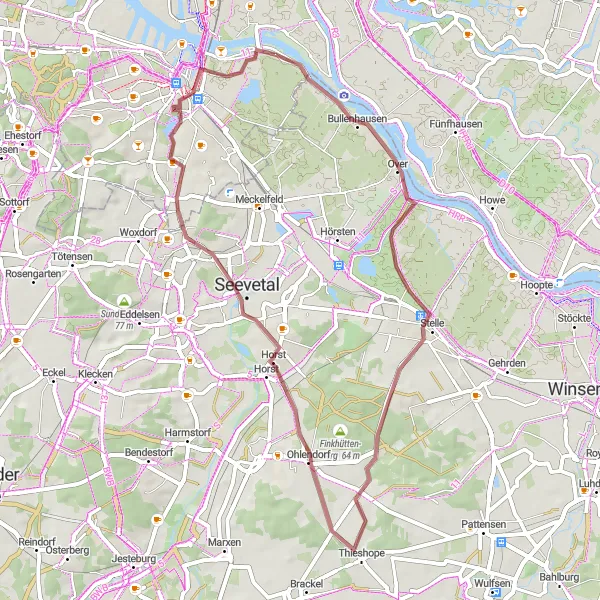 Karten-Miniaturansicht der Radinspiration "Gravel-Rundfahrt um Neuland" in Hamburg, Germany. Erstellt vom Tarmacs.app-Routenplaner für Radtouren