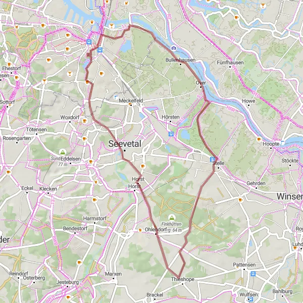 Map miniature of "The Gravel Adventure" cycling inspiration in Hamburg, Germany. Generated by Tarmacs.app cycling route planner