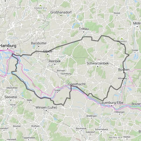 Map miniature of "Hamburg Neuland Loop" cycling inspiration in Hamburg, Germany. Generated by Tarmacs.app cycling route planner