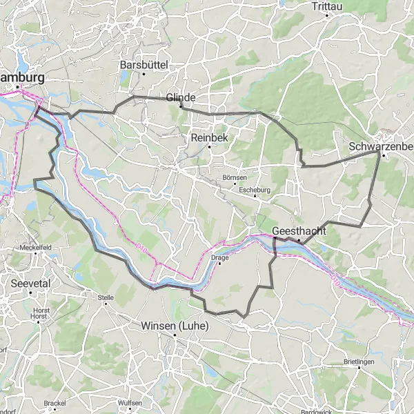 Map miniature of "Hamburg Neuland Exploration" cycling inspiration in Hamburg, Germany. Generated by Tarmacs.app cycling route planner