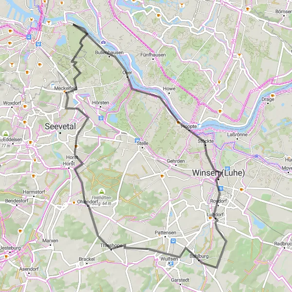 Map miniature of "Winsen (Luhe) Explorer" cycling inspiration in Hamburg, Germany. Generated by Tarmacs.app cycling route planner