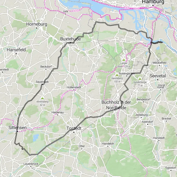 Map miniature of "The Ultimate Road Tour" cycling inspiration in Hamburg, Germany. Generated by Tarmacs.app cycling route planner