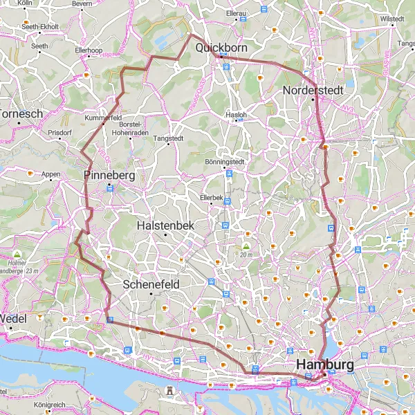 Map miniature of "Hamburg Gravel Explorer" cycling inspiration in Hamburg, Germany. Generated by Tarmacs.app cycling route planner