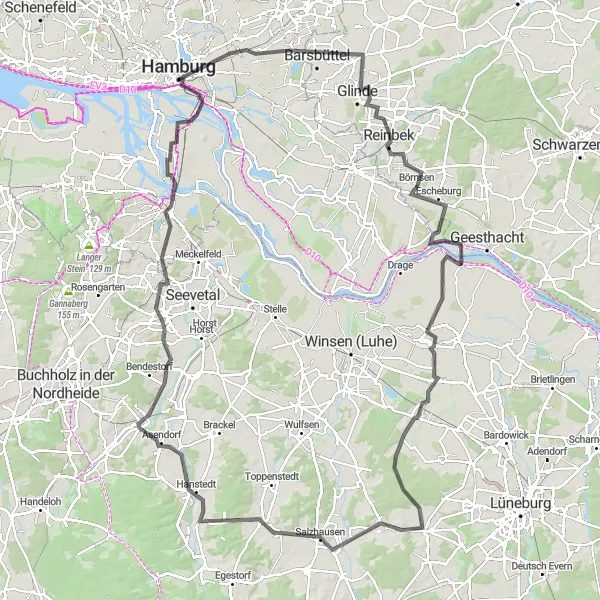 Map miniature of "Hamburg Ultimate Road Challenge" cycling inspiration in Hamburg, Germany. Generated by Tarmacs.app cycling route planner