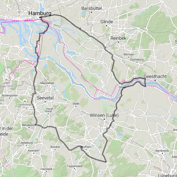 Map miniature of "Southern Hamburg Road Loop" cycling inspiration in Hamburg, Germany. Generated by Tarmacs.app cycling route planner
