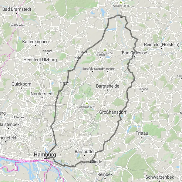 Karten-Miniaturansicht der Radinspiration "Von Neustadt nach Bad Oldesloe" in Hamburg, Germany. Erstellt vom Tarmacs.app-Routenplaner für Radtouren