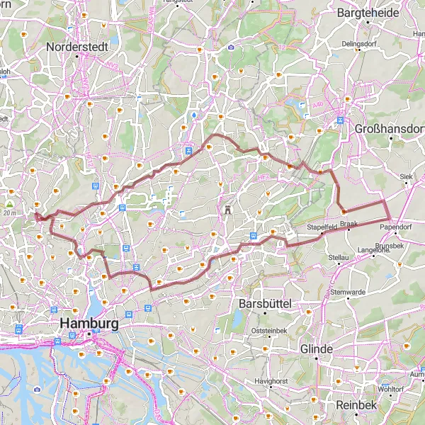 Karten-Miniaturansicht der Radinspiration "Gravel Tour durch Hamburgs Vororte" in Hamburg, Germany. Erstellt vom Tarmacs.app-Routenplaner für Radtouren