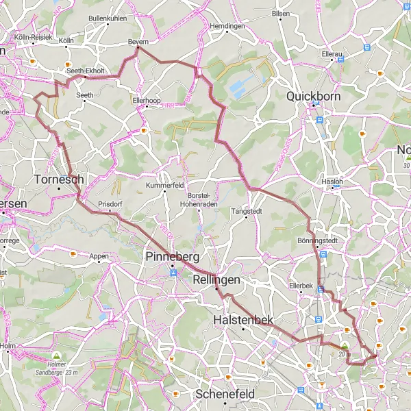 Map miniature of "Gravel Adventure: Pinneberg to Bönningstedt" cycling inspiration in Hamburg, Germany. Generated by Tarmacs.app cycling route planner