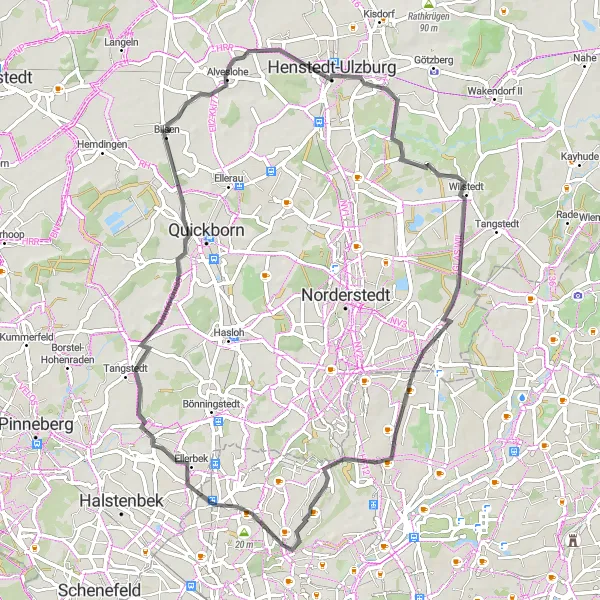 Map miniature of "Wilstedt and Niendorf Loop" cycling inspiration in Hamburg, Germany. Generated by Tarmacs.app cycling route planner