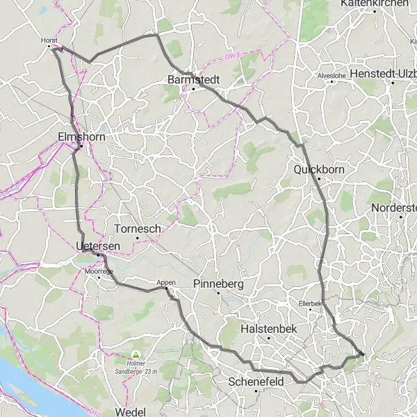 Map miniature of "Barmstedt Loop" cycling inspiration in Hamburg, Germany. Generated by Tarmacs.app cycling route planner
