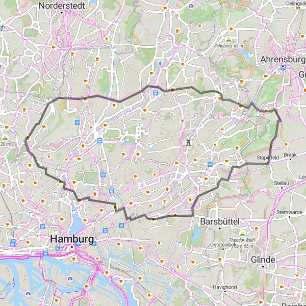 Map miniature of "Hamburg Lakes Tour" cycling inspiration in Hamburg, Germany. Generated by Tarmacs.app cycling route planner