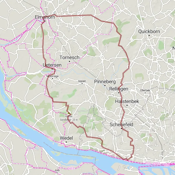 Map miniature of "West of Elbe Gravel Loop" cycling inspiration in Hamburg, Germany. Generated by Tarmacs.app cycling route planner