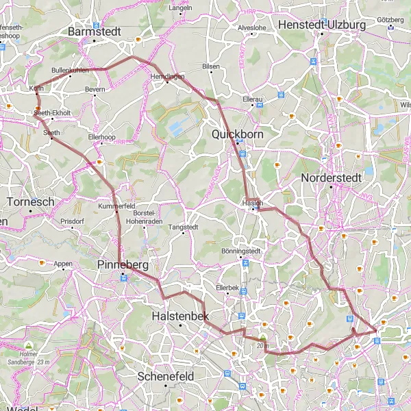 Map miniature of "Groß Borstel and Kummerfeld Gravel Adventure" cycling inspiration in Hamburg, Germany. Generated by Tarmacs.app cycling route planner