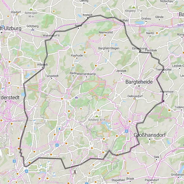 Map miniature of "Wilstedt to Ohlsdorf Loop" cycling inspiration in Hamburg, Germany. Generated by Tarmacs.app cycling route planner