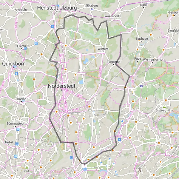 Map miniature of "Henstedt and Duvenstedt Road Tour" cycling inspiration in Hamburg, Germany. Generated by Tarmacs.app cycling route planner