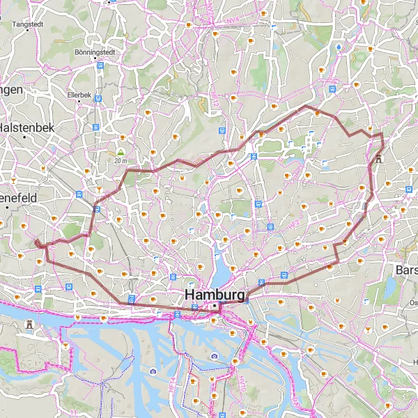 Map miniature of "Gravel Adventure through Hamburg's Countryside" cycling inspiration in Hamburg, Germany. Generated by Tarmacs.app cycling route planner