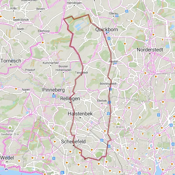 Karten-Miniaturansicht der Radinspiration "Gravel-Runde um Pinneberg" in Hamburg, Germany. Erstellt vom Tarmacs.app-Routenplaner für Radtouren