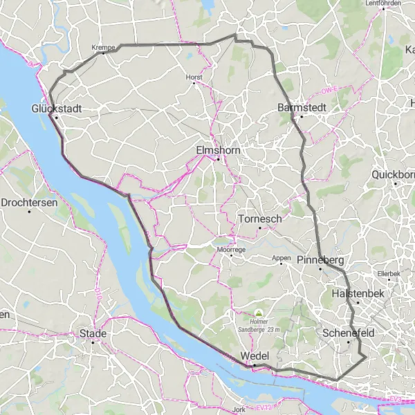 Karten-Miniaturansicht der Radinspiration "Road Trip von Osdorf nach Ellerhoop" in Hamburg, Germany. Erstellt vom Tarmacs.app-Routenplaner für Radtouren