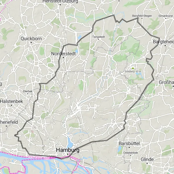 Map miniature of "Hamburg Coastal Loop" cycling inspiration in Hamburg, Germany. Generated by Tarmacs.app cycling route planner